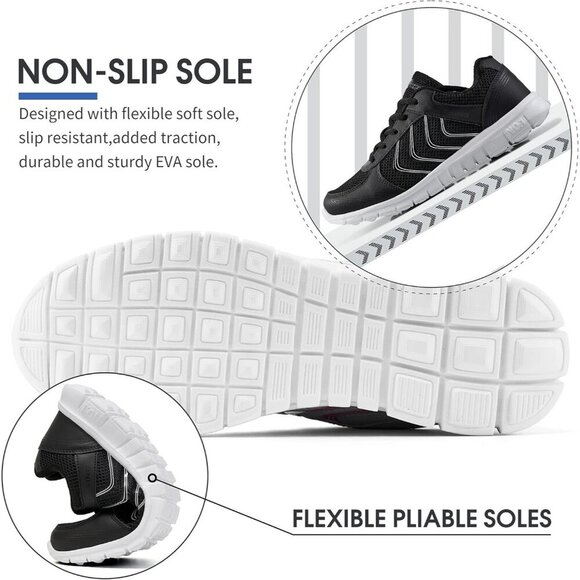 Womens Sneakers Fashion Walking Casual Black Lightweight Tennis Shoes - Picture 3 of 5